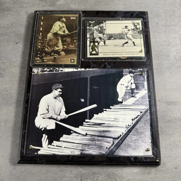 Babe‎ Ruth Plaque New York Yankees Baseball Selecting Bat RARE Photo - Picture 5 of 5
